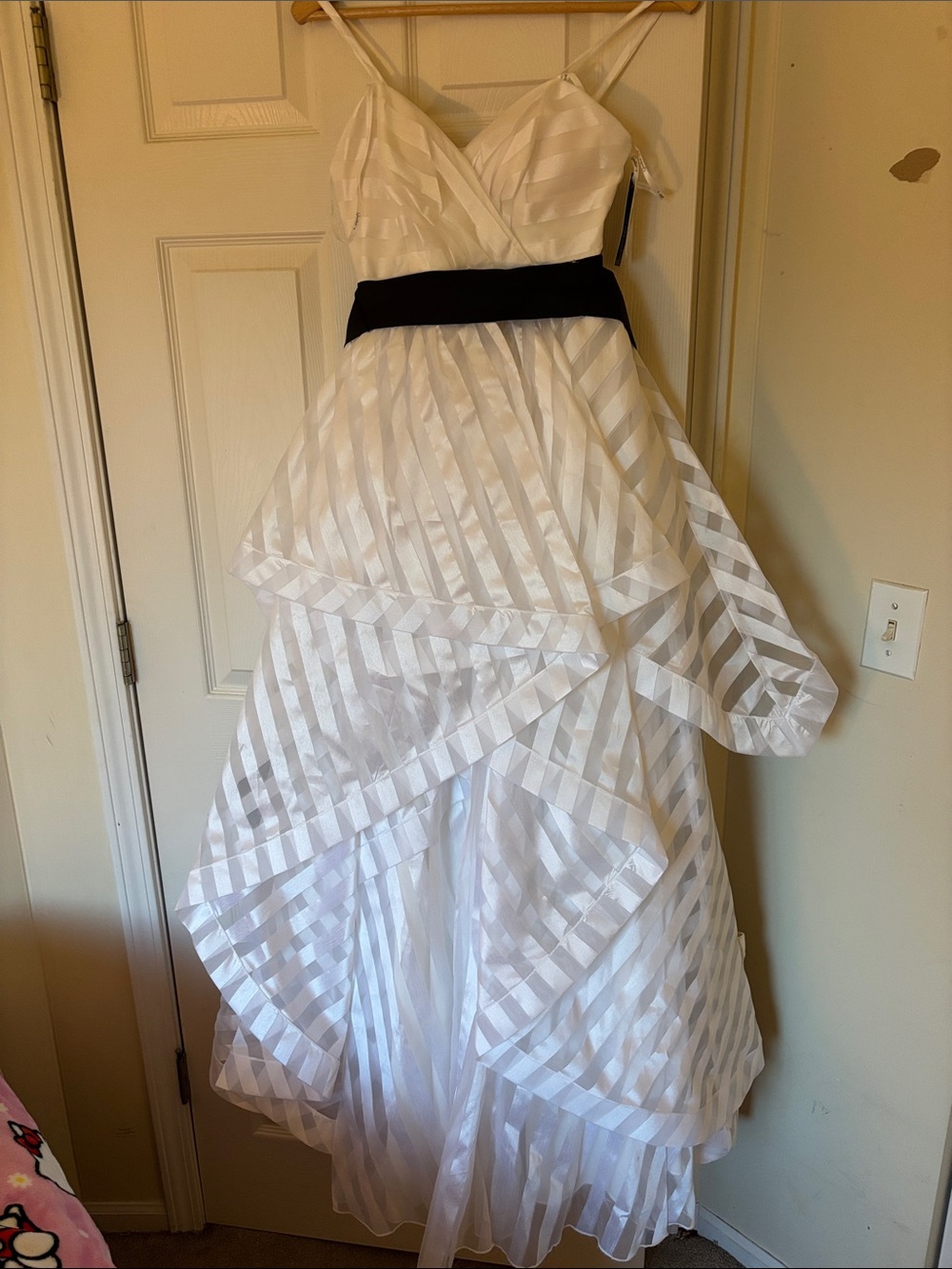 NWT Blondie Nites White and Black Striped Prom Dress